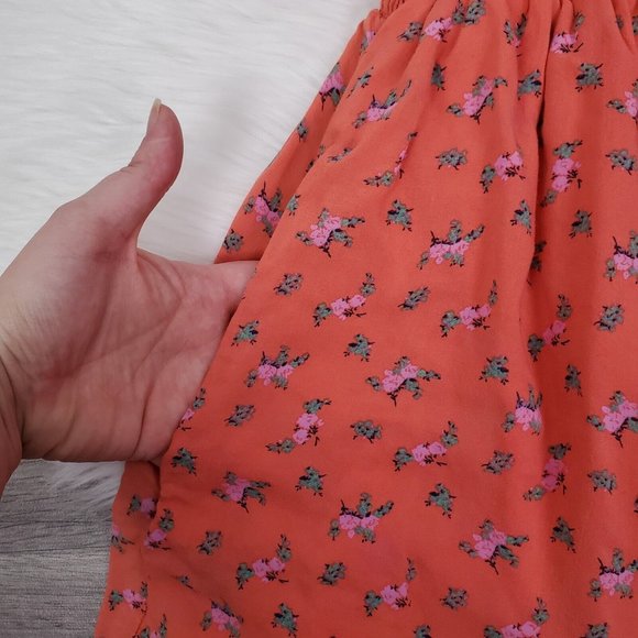 Kimchi Blue Romper Womens Small Orange Floral Sleeveless Smocked Pockets UO - Picture 3 of 11